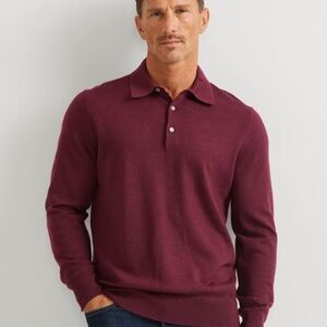 Eddie Bauer Men’s 100% Merino Wool Long Sleeve Polo Sweater Burgundy Sz M